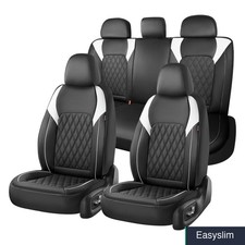 Car Seat Covers Full Set Waterproof Faux Leather Black White Universal