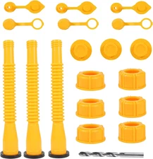 Gas Can Spout Replacement - Nozzle, Vent Caps, Gasket, Drill Bits, Auxiliary Cap