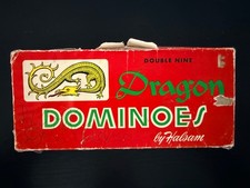 Vintage Halsam Double Nine Wooden Dragon Dominoes 920 Game 55 Pieces Embossed