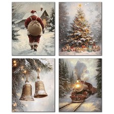 DOFQZ Winter Christmas Wall Art Prints Set of 4, Christmas Home Room Decor, W...