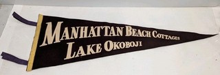 Vintage 1930s 1940s Lake Okoboji Manhattan Beach Cottages Pennant Banner Sign