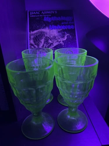 Antique Uranium Glasses Depression Goblets Set of 4 Green Glass