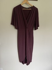 Lulus No Belt Faux Wrap Women’s Midi Spring Dress Burgundy Short Flutter Sleeve