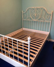 IKEA Leirvik Standard Double Metal White Bed Frame With Slates Included