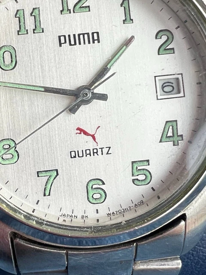 Reloj de Cuarzo PUMA Vintage Años 90 Hecho en Japón Plata Cromo Acero Metal Y2K Reloj Foto 4 de 4