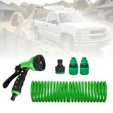 65 FT 3/8" Lightweight Coiled Garden Hose EVA Flexible with 7 Function Nozzle US