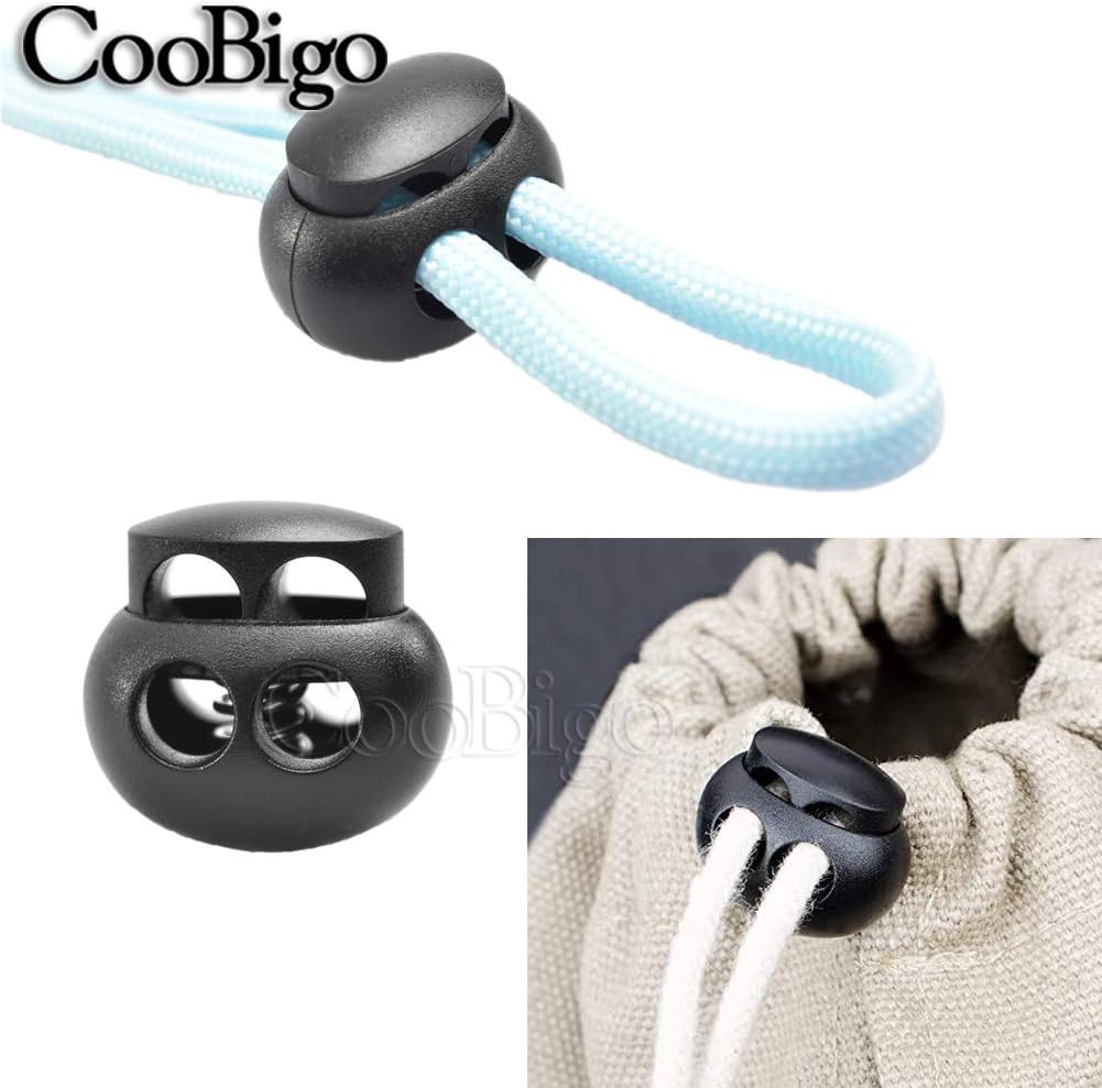 25Pcs Spring Cord Lock End Stopper Fastener Slider Toggles Clip Double Hole roun