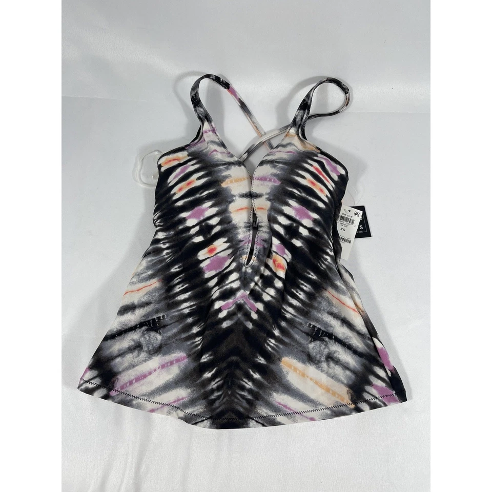 Bar III Tankini Top Women's XS Black Ink Dye Strappy Swim Criss Cross Back NWT - Image 3 of 4