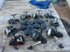 Vintage Mitchell Garcia Spinning Reels Lot Of 9 Fishing Reels W/ 10 Xtra Spools