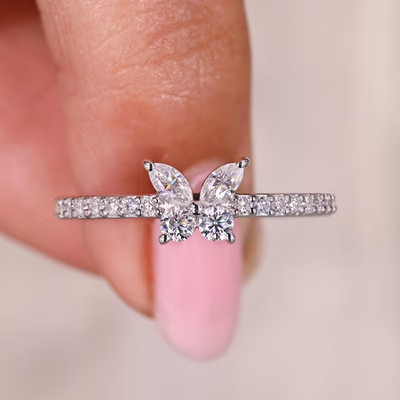 2.60 CTW Pear Cut Moissanite Hidden Halo Engagement Ring 14K White Gold Plated