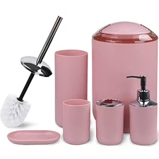  Bathroom Accessories Set 6 Piece Bath Ensemble Includes Soap Blush Pink-6pcs