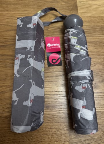 Ladies Supermini Folding Umbrella Sausage Dog Weather Resist Compact Brolly Grey - Picture 4 of 4
