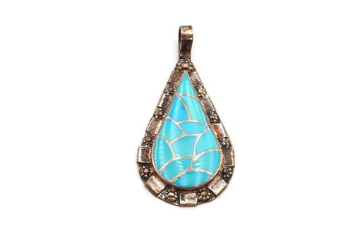 Vintage Native American Zuni Sterling Silver Turquoise Pendant Signed