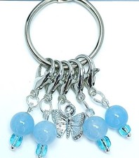 MikieLou Stitch Markers Premium Blue Glass BUTTERFLY Charm Knitting Crochet Gift