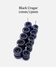 5x Black Cragar 11/13mm Wheels w/ Rubber Tires for 1/64 H0T Wheelz Toy Cars