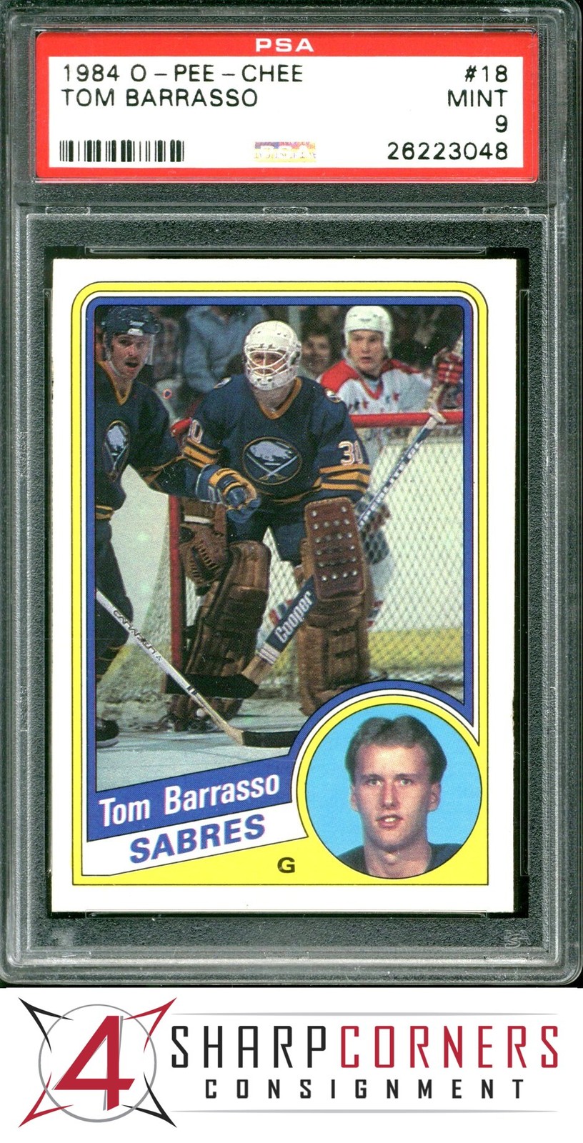 1984 O-PEE-CHEE #18 TOM BARRASSO RC SABRES HOF PSA 9