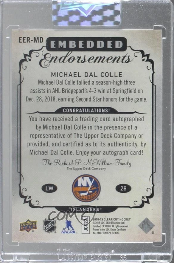 2018-19 Clear Cut Embedded Endorsements Rookies /99 Michael Dal Colle Auto RC - Image 2 of 2