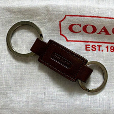Coach Vintage Brown Leather Detachable Silver Double Ring Keyring Key Chain