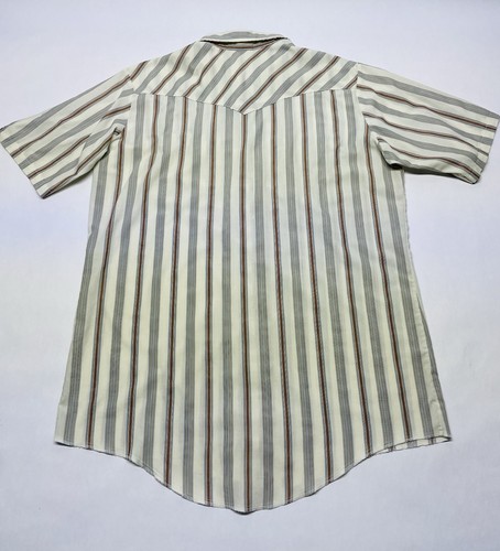 Vintage 90s Y2K Vertical Stripe Pearl Snap Western Shirt Mens LT Distressed - Picture 11 of 24