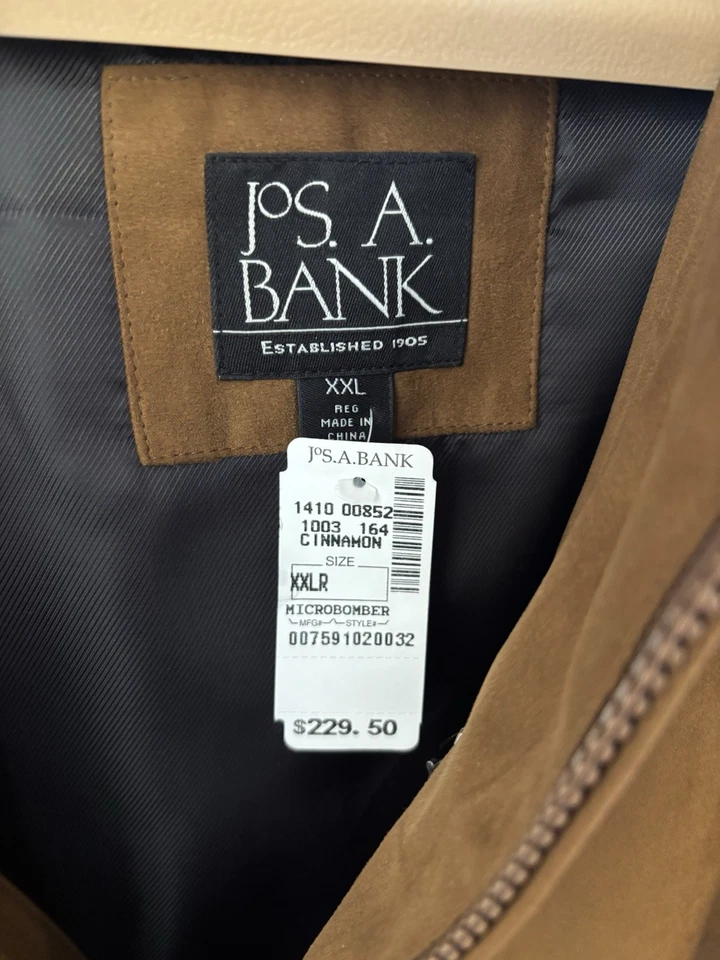 New! Jos. A. Bank Men’s Sueded Brown Bomber Style Jacket - Removable Liner XXL - Image 3 of 4