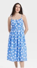 Universal Thread Womens Summer Casual Midi Dress Spaghetti Straps Blue Floral S