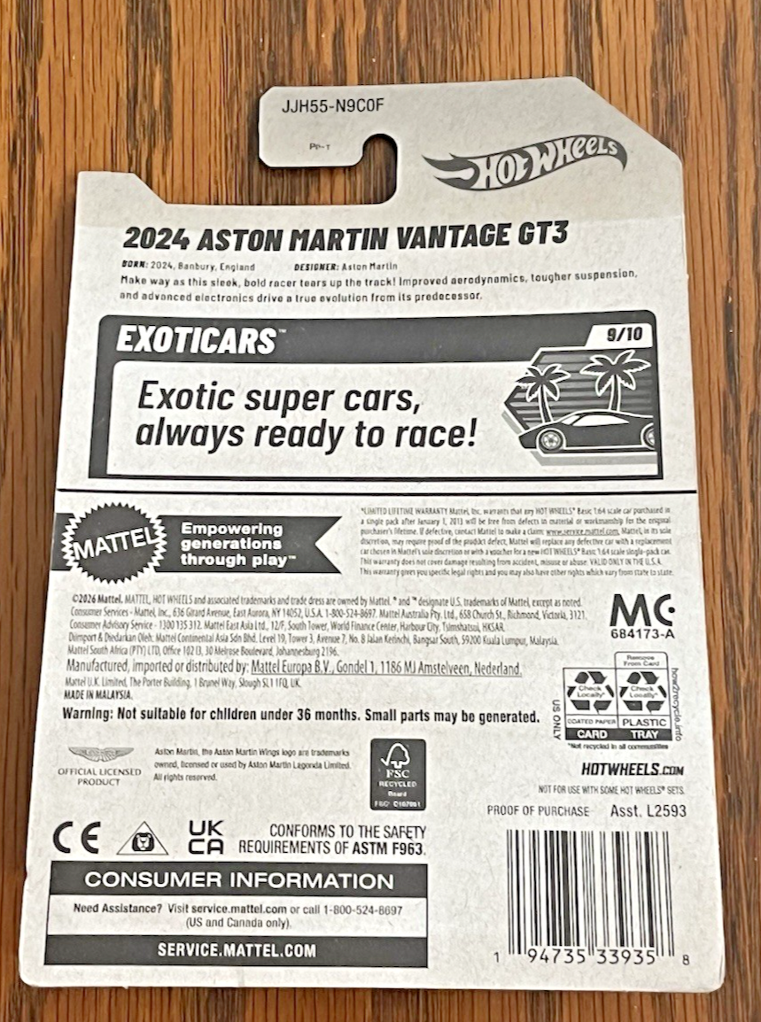 2024 ASTON MARTIN VANTAGE GT3 HOT WHEELS EXOTICARS 9/10 #125 | eBay