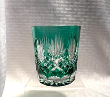 AJKA CAROLYNE COCKTAIL GLASS EMERALD GREEN CUT TO CLEAR CRYSTAL BOHEMIAN HUNGARY