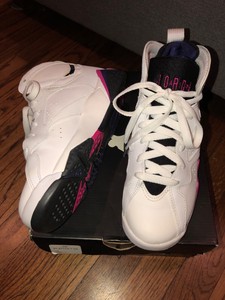 white pink and purple jordan 7s