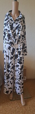 Nasty Gal Collection Bluse und Hose Kombination Satin Gr S Petite Weiß/Schwarz