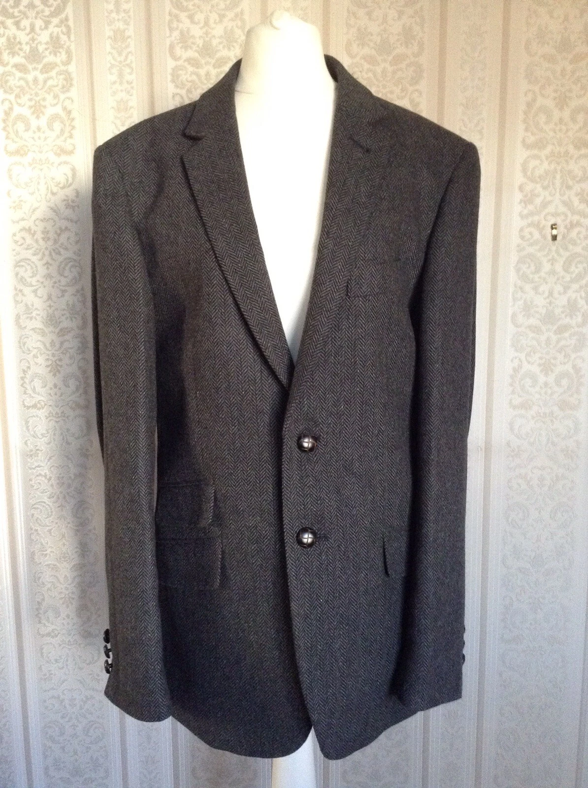 Mens Brown Blazer Herringbone Pattern Size 38R