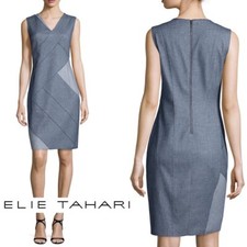 Elie Tahari Judith Sleeveless Navy Blue Patch Sheath Dress S (6) 