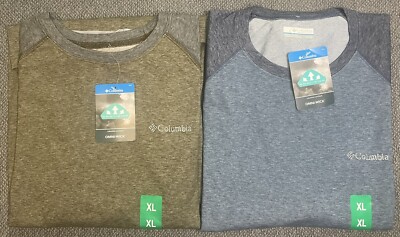 Columbia Men's XL Long Sleeve Raglan Tees Lot of 2 Green & Blue NWT
