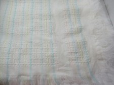 Vintage Acrylic Baby Blanket White Pastel stripes woven afghan vintage Japan
