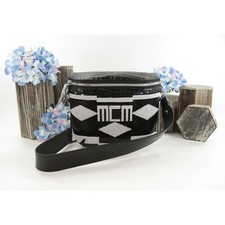 MCM Limited Edition Geo Croco Black White Sequin Logo Sling Belt Bag NWT