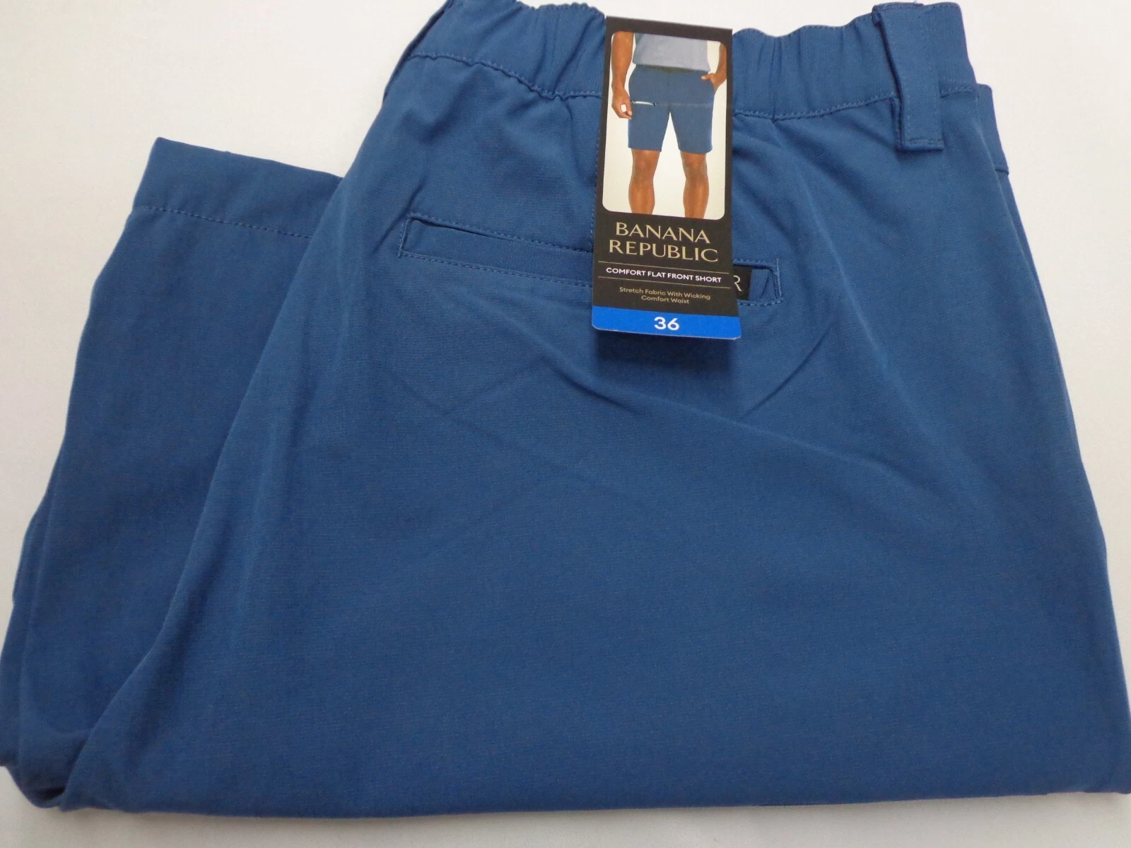 BANANA REPUBLIC Mens Blue Comfort Flat Front Stretch Waist Shorts Size 36 NEW