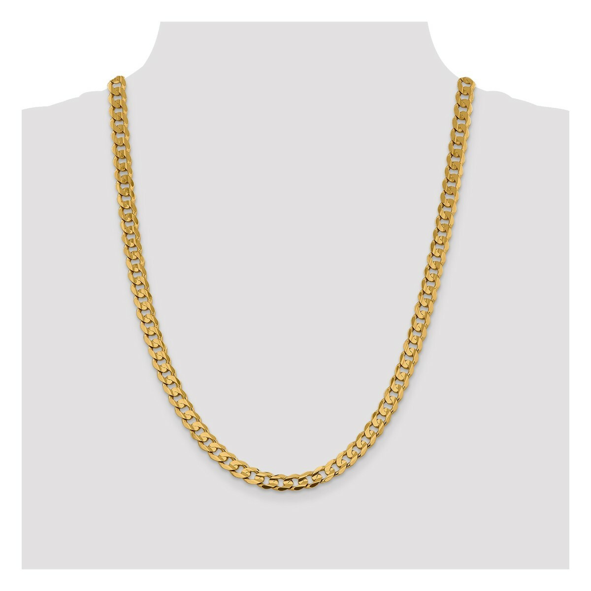 Curb Link Chain Necklace Open Concave Style - Solid 14K Yellow