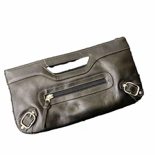 ILI Envelope Clutch Bag Leather Black Lined Studs with Corner Buckle Modern Chic