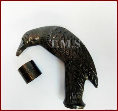 Antique Style Solid Brass Raven Crow Head Handle For Designer Walking Cane
