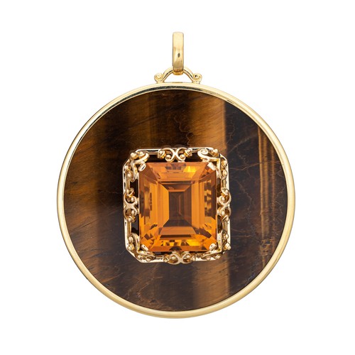 Huge Vintage Tigers Eye Citrine Pendant 
