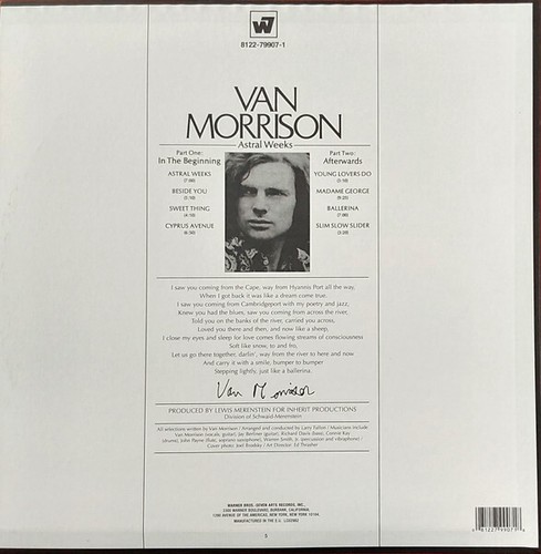 VAN MORRISON ~ Astral Weeks ~ 2020 USA 8-track LP pressed on 180-gram vinyl~MINT - Picture 2 of 5