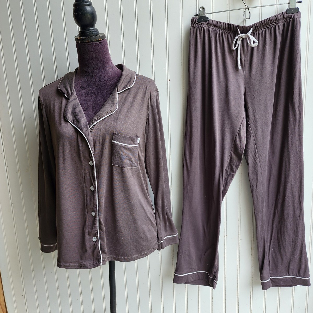 Sofft Womens Gray Taupe Loungewear Pajama Set Stretch Button Comfy