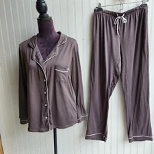 Sofft Womens Gray Taupe Loungewear Pajama Set Stretch Button Comfy Sz M