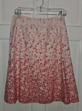 TALBOTS white Cotton Pink Red Floral A-line Skirt 10