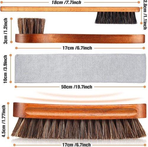4 Pcs Horsehair Shoes Brush Shine Kit Boot Polish Kit for Leather Cleaning - Picture 3 of 6