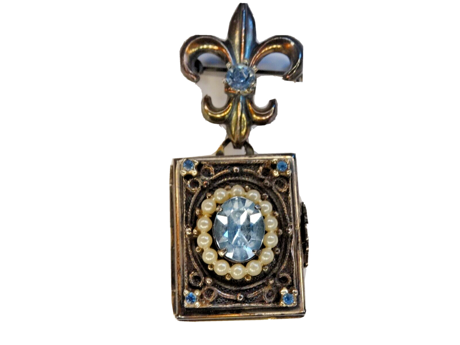 Important CORO Silver 4 Panel Folding Locket Broo… - image 1