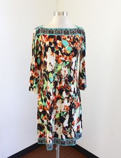 Calvin Klein Abstract Watercolor Print 3/4 Sleeve Boat Neck Shift Dress Size S