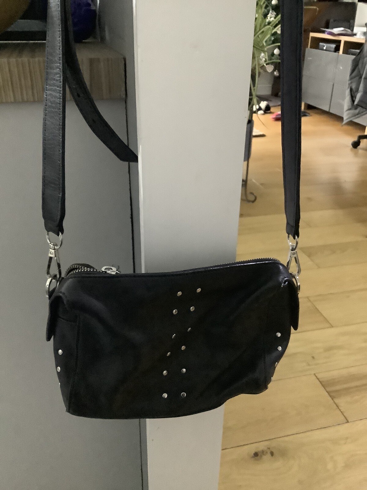 Hush Black Leather Silver Studded Cross Body Bag eBay