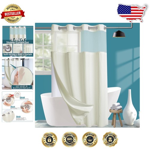 Easy-Install Waffle Weave Shower Curtain with See-Through Top Window, Waterproof