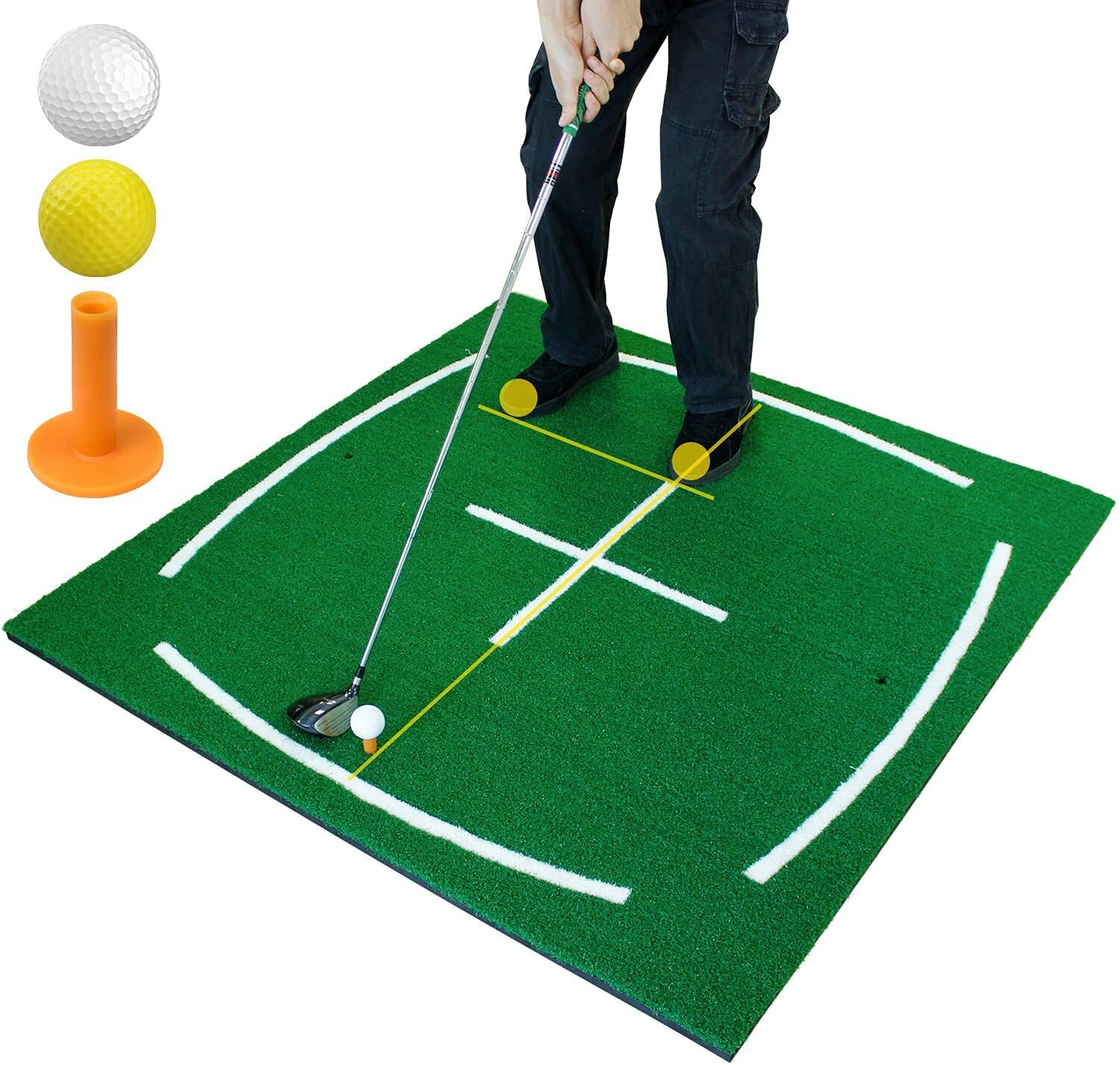 Golf Swing Mat with Stance Practice Line, Golf Training Mat 4' x 4' For