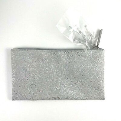 MAC Silver Makeup Cosmetic Bag Clutch w Zipper Holiday Metallic Firelit Holiday